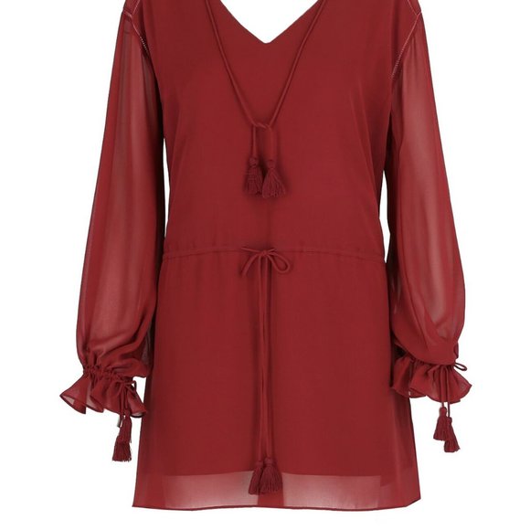 Cute Haute Hippie Merlot Boho Georgette Mini Dress - Wear with heels or leggings - Picture 8 of 13